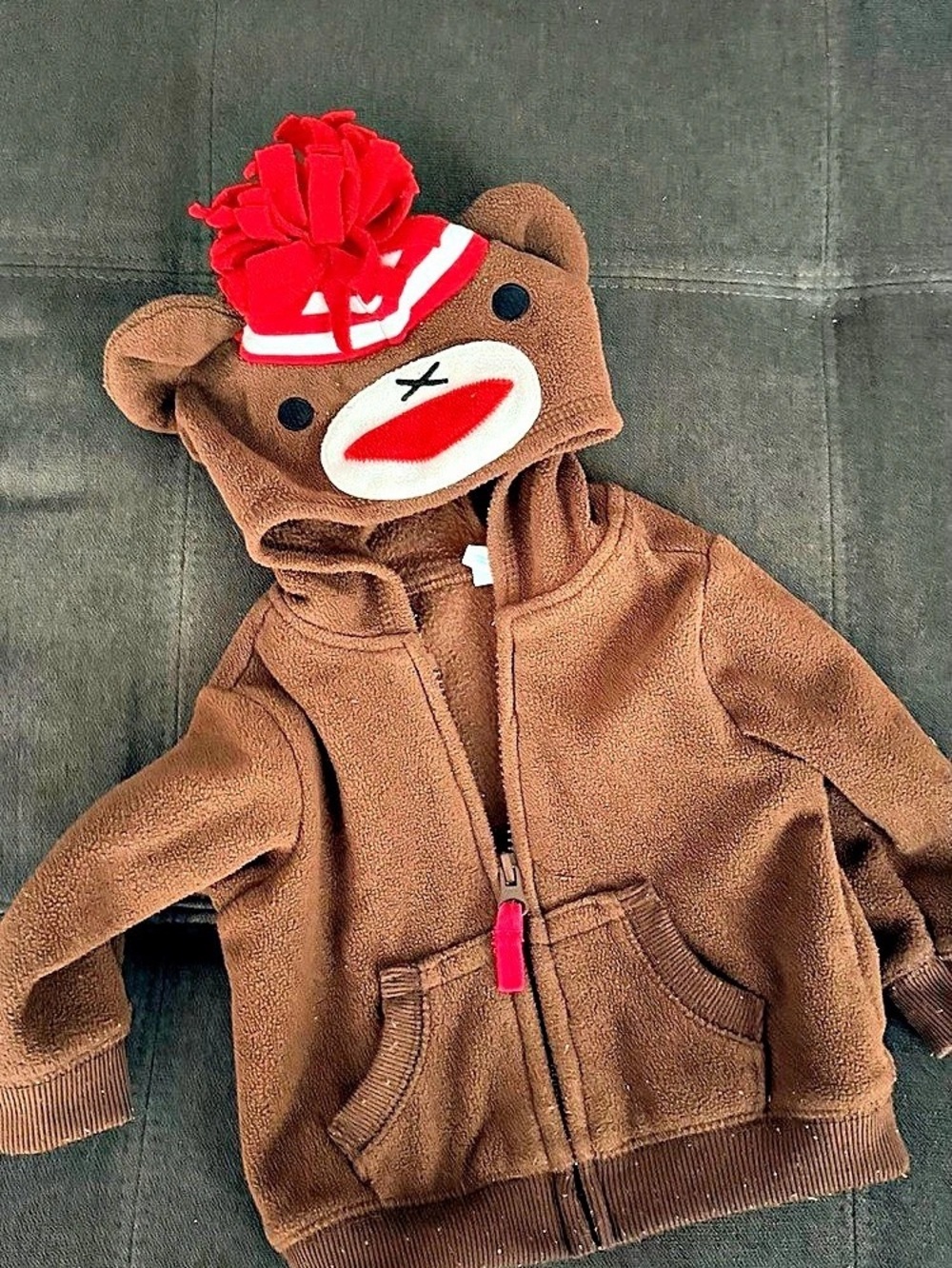 Old Navy Sock Monkey Fleece Hoodie Brown Baby 3-6 Months